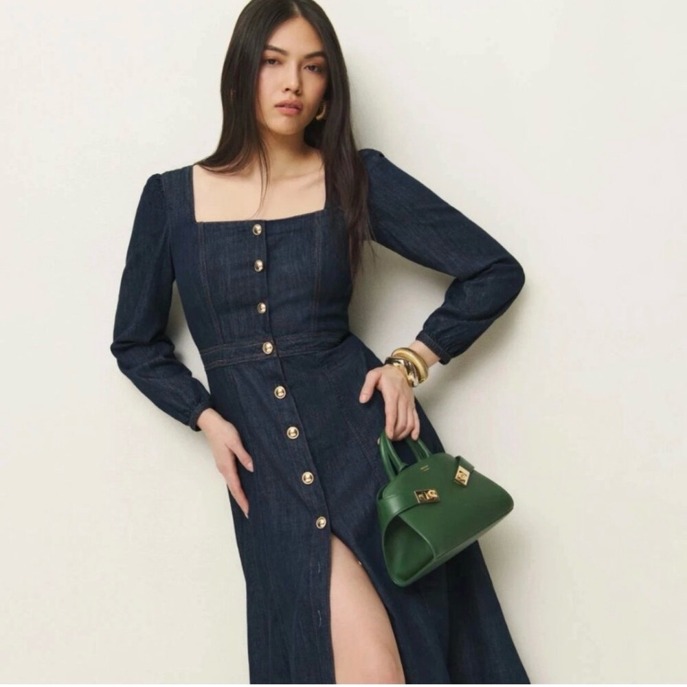 NWT- New Reformation Celeste Denim Maxi Dress by Anthropologie - Picture 7 of 12
